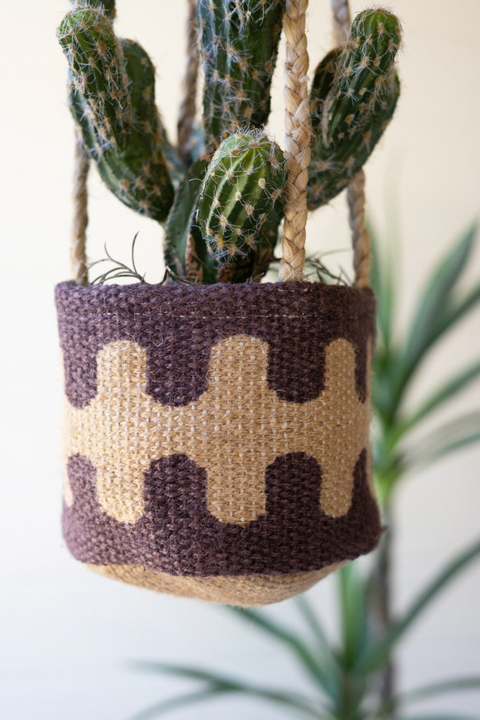 Set of 3 Hanging Printed Jute Planters - Bombay Mercantile