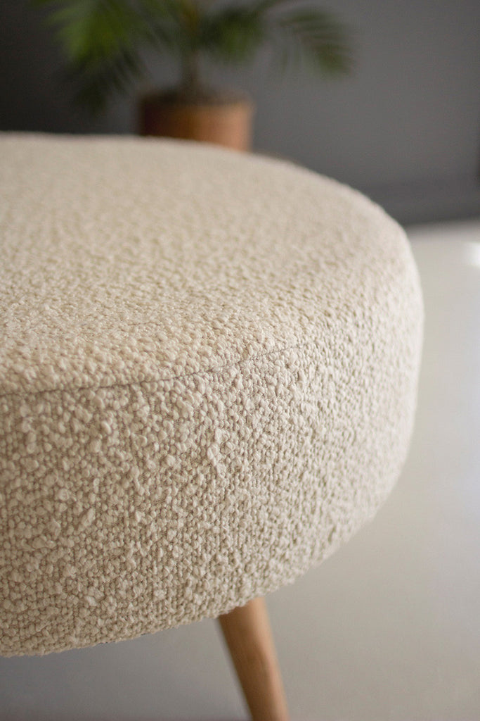 Pearl Boucle Stool with Wooden Legs - Bombay Mercantile