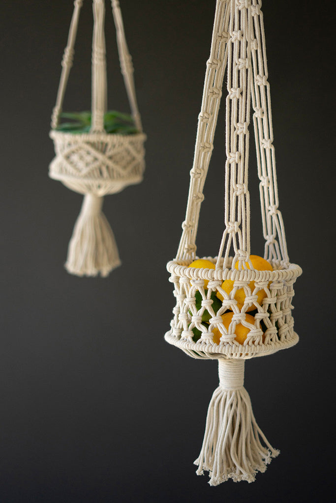 Set of 2 Hanging Macrame Baskets, Set of 2 - Bombay Mercantile