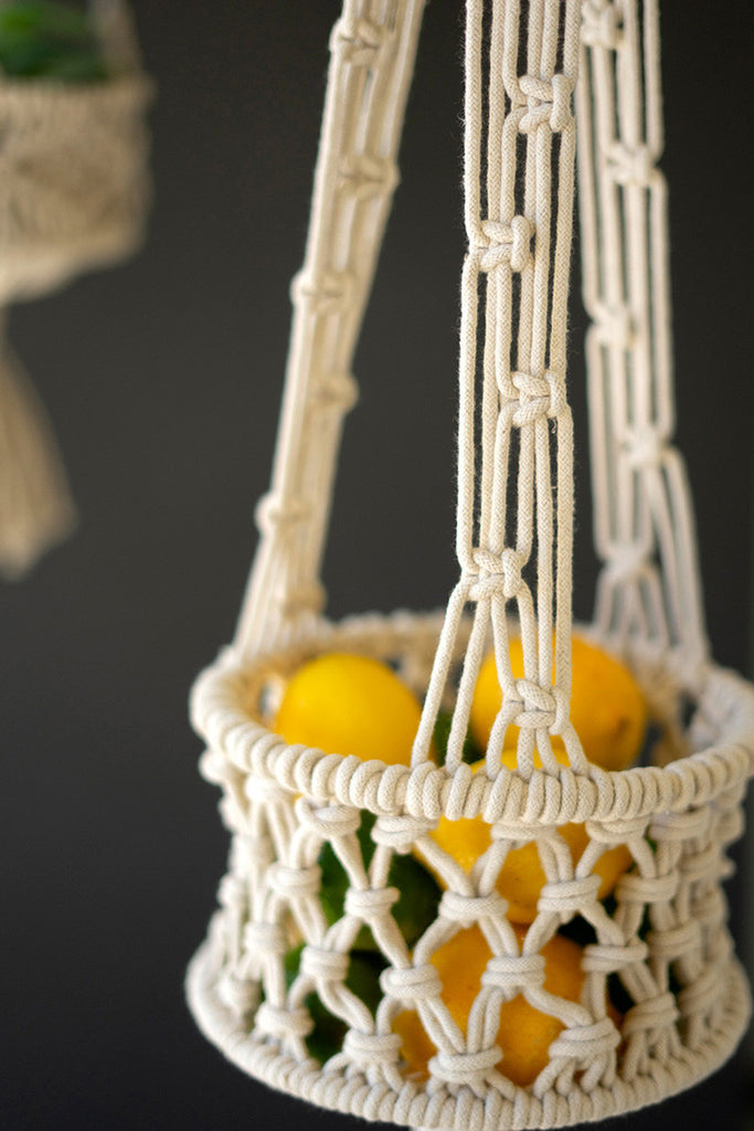 Set of 2 Hanging Macrame Baskets, Set of 2 - Bombay Mercantile