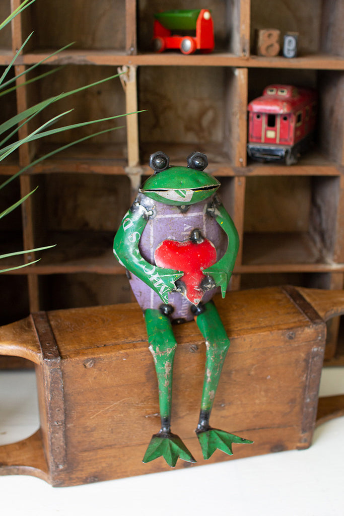 Set of 2 Recycled Iron Frog Shelf Sitter with Heart - Bombay Mercantile