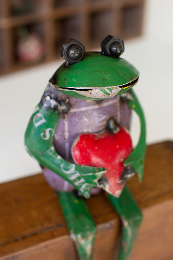 Set of 2 Recycled Iron Frog Shelf Sitter with Heart - Bombay Mercantile