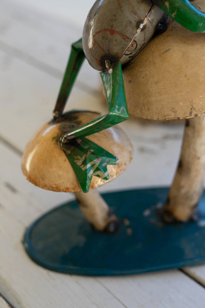 Recycled iron frog climbing on mushrooms - Bombay Mercantile