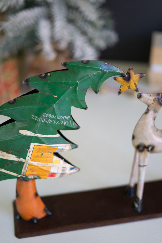 Recycled Iron Deer with Christmas Tree - Bombay Mercantile