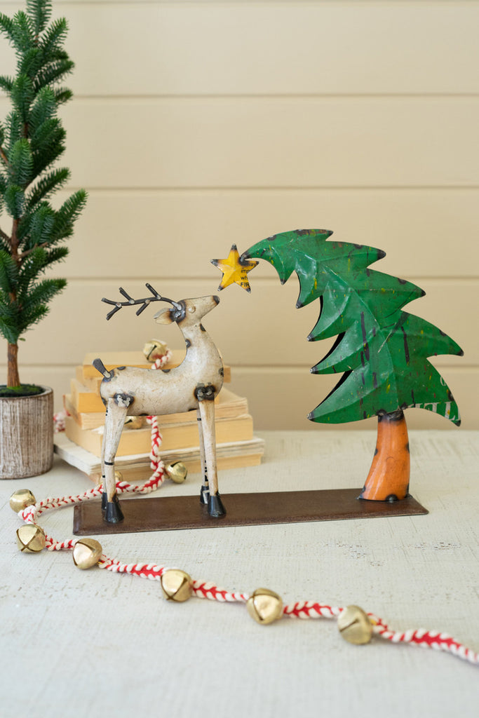 Recycled Iron Deer with Christmas Tree - Bombay Mercantile