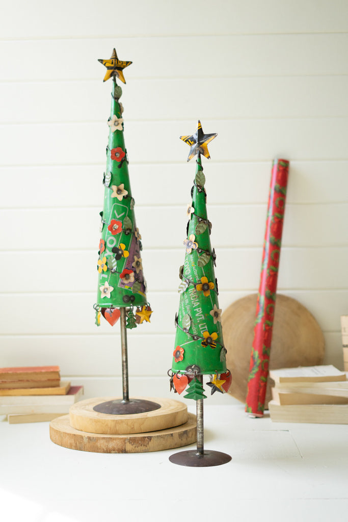 Set of 2 Recycled Iron Christmas Trees - Bombay Mercantile