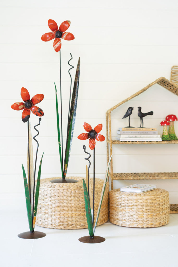 Set of 3 Recycled Iron Flowers - Bombay Mercantile