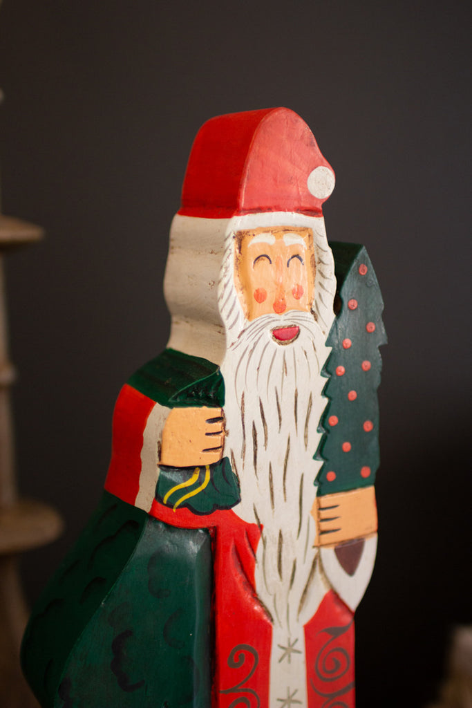 Painted Wooden Santa Sculpture - Bombay Mercantile