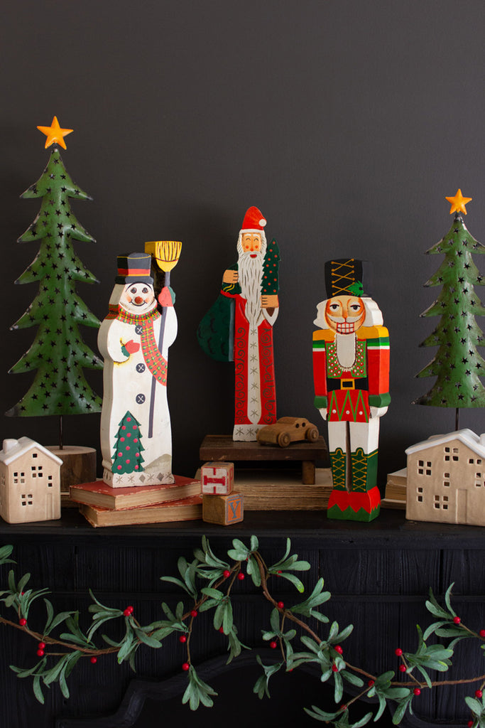 Painted Wooden Snowman Sculpture - Bombay Mercantile