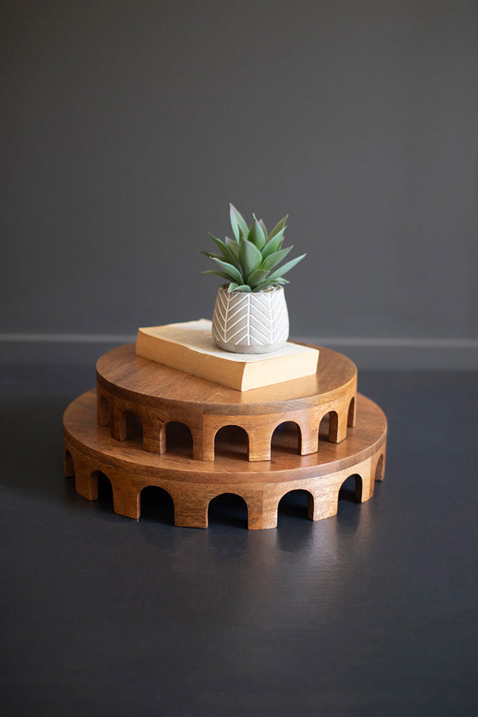 Set of 2 Round Wooden Risers - Bombay Mercantile