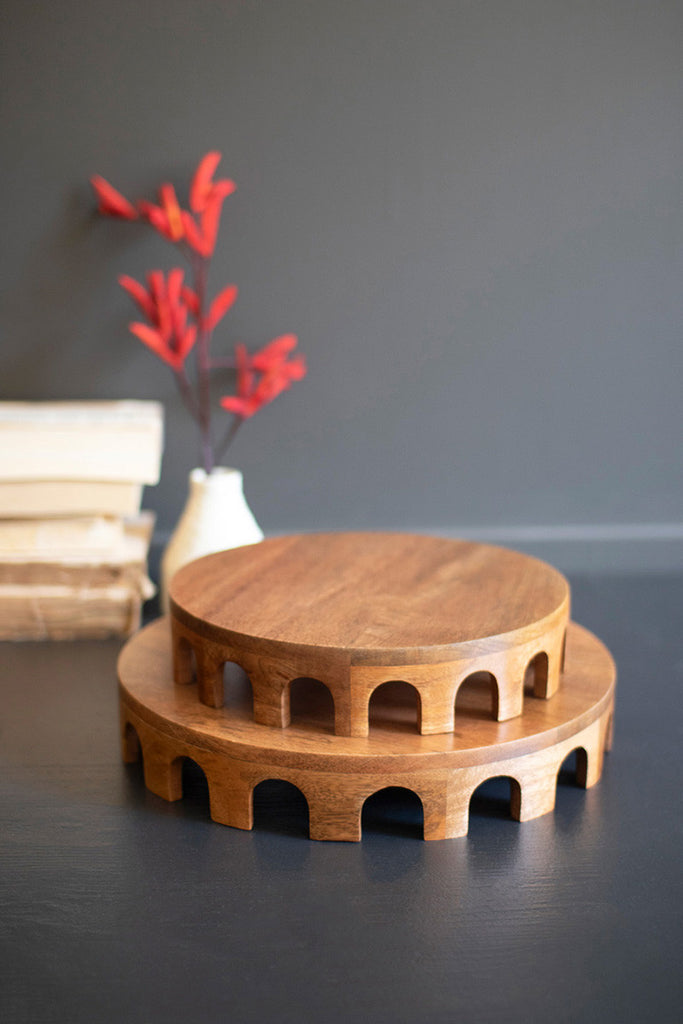 Set of 2 Round Wooden Risers - Bombay Mercantile