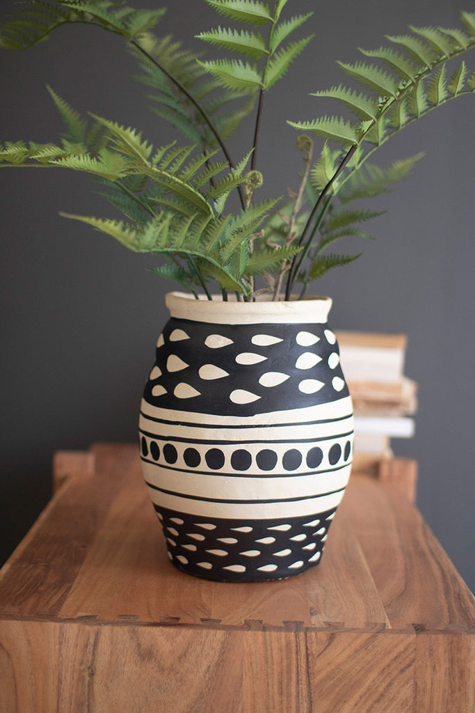 Black and White Paper Mache Urn - Bombay Mercantile