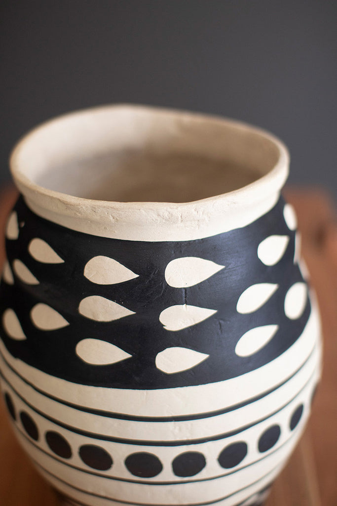 Black and White Paper Mache Urn - Bombay Mercantile