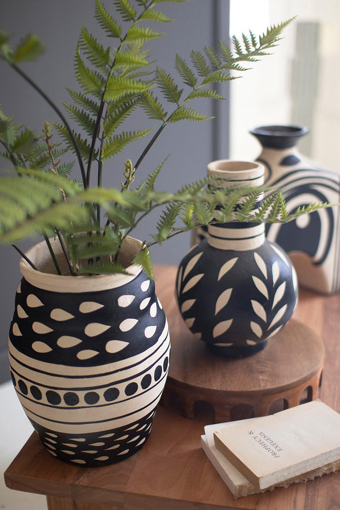 Black and White Paper Mache Urn - Bombay Mercantile