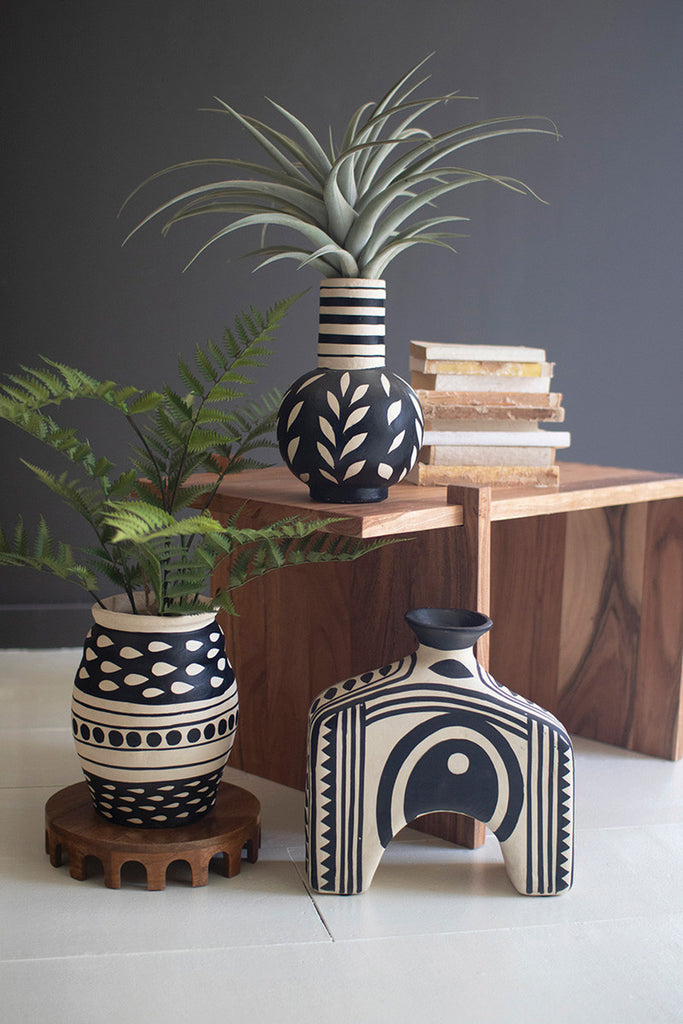 Black and White Paper Mache Urn - Bombay Mercantile