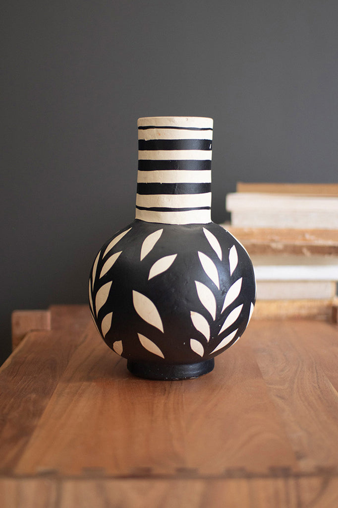 Black and White Paper Mache Bottle Vase - Bombay Mercantile