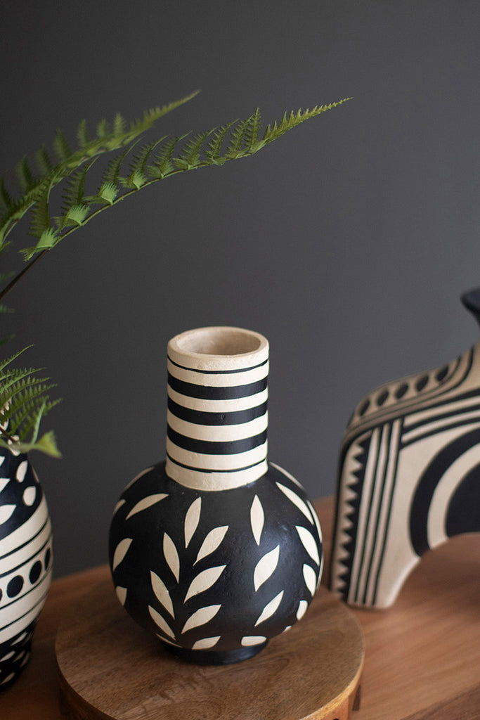 Black and White Paper Mache Bottle Vase - Bombay Mercantile
