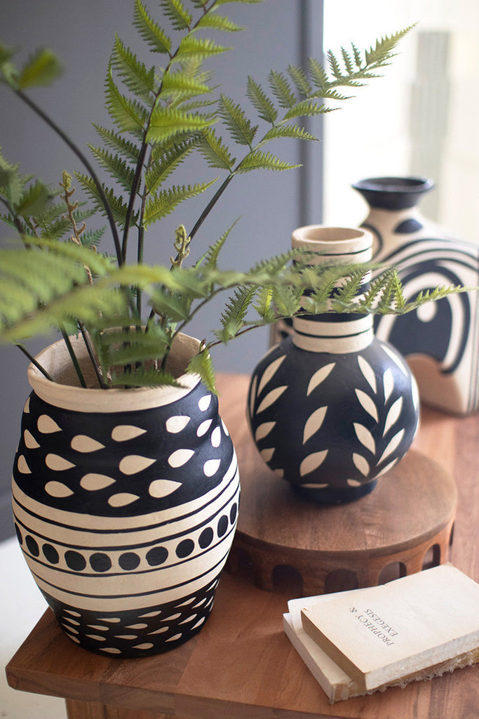 Black and White Paper Mache Bottle Vase - Bombay Mercantile
