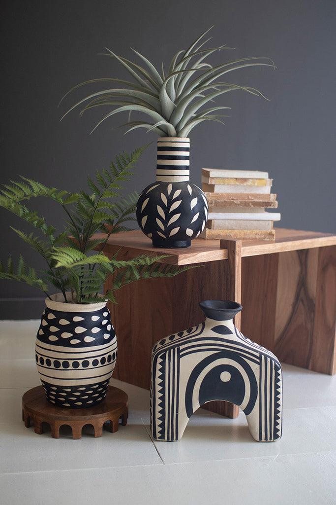 Black and White Paper Mache Bottle Vase - Bombay Mercantile