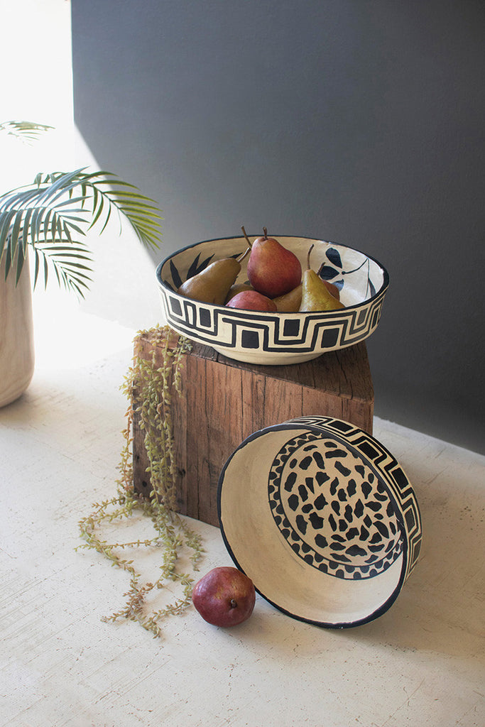 Set of 2 Black and White Paper Mache Bowls - Bombay Mercantile