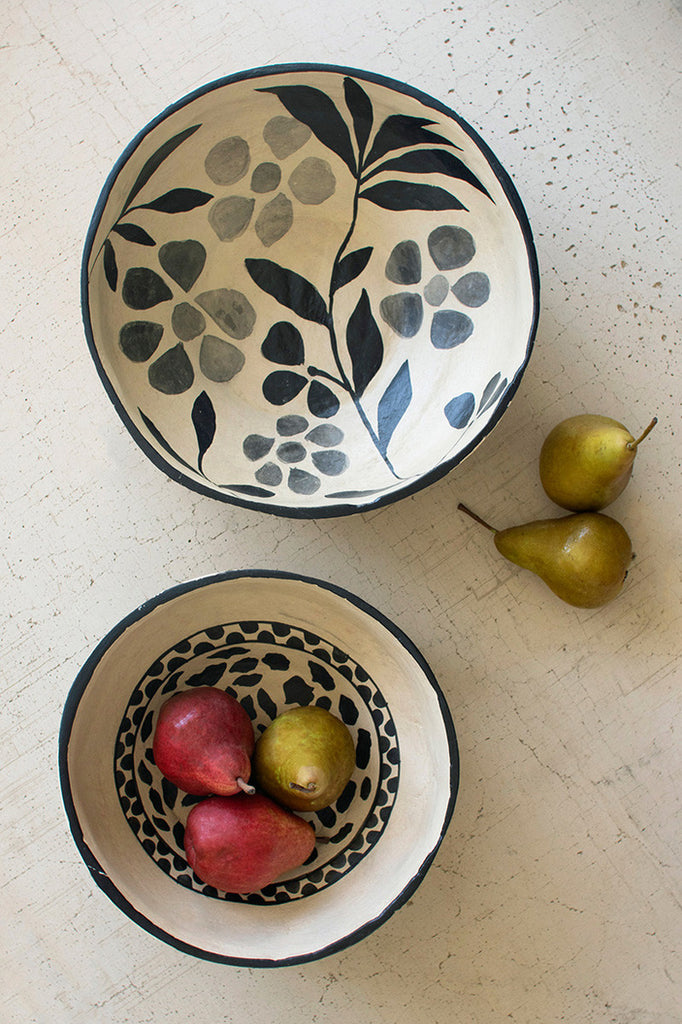 Set of 2 Black and White Paper Mache Bowls - Bombay Mercantile