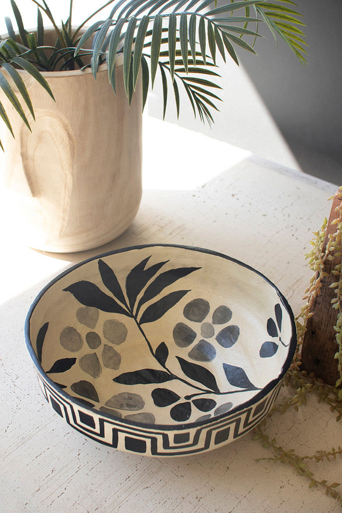 Set of 2 Black and White Paper Mache Bowls - Bombay Mercantile