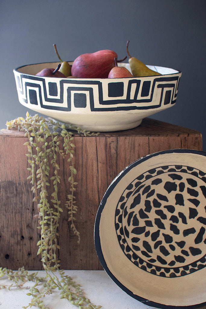 Set of 2 Black and White Paper Mache Bowls - Bombay Mercantile