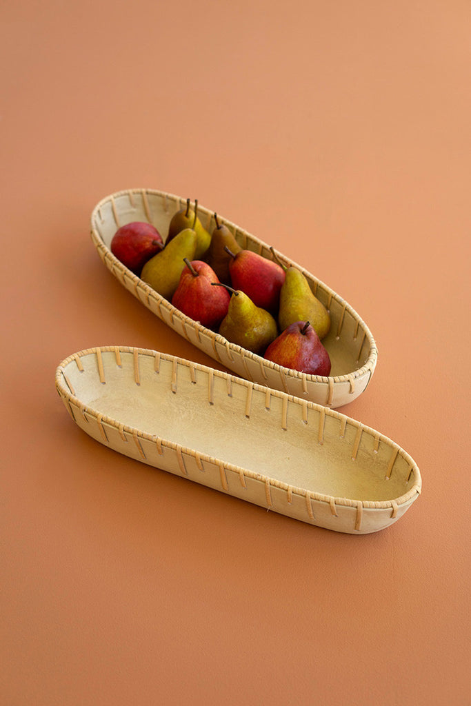 Set of 2 Paper Mache Oval Bowls with Cane Weaving - Bombay Mercantile