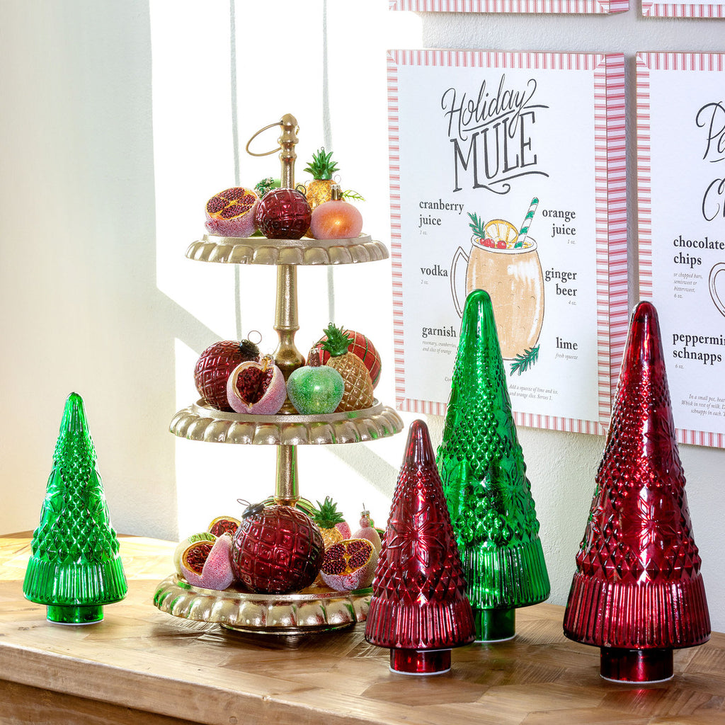 Festive Red Glass Lighted Christmas Tree, 18 in. - Bombay Mercantile