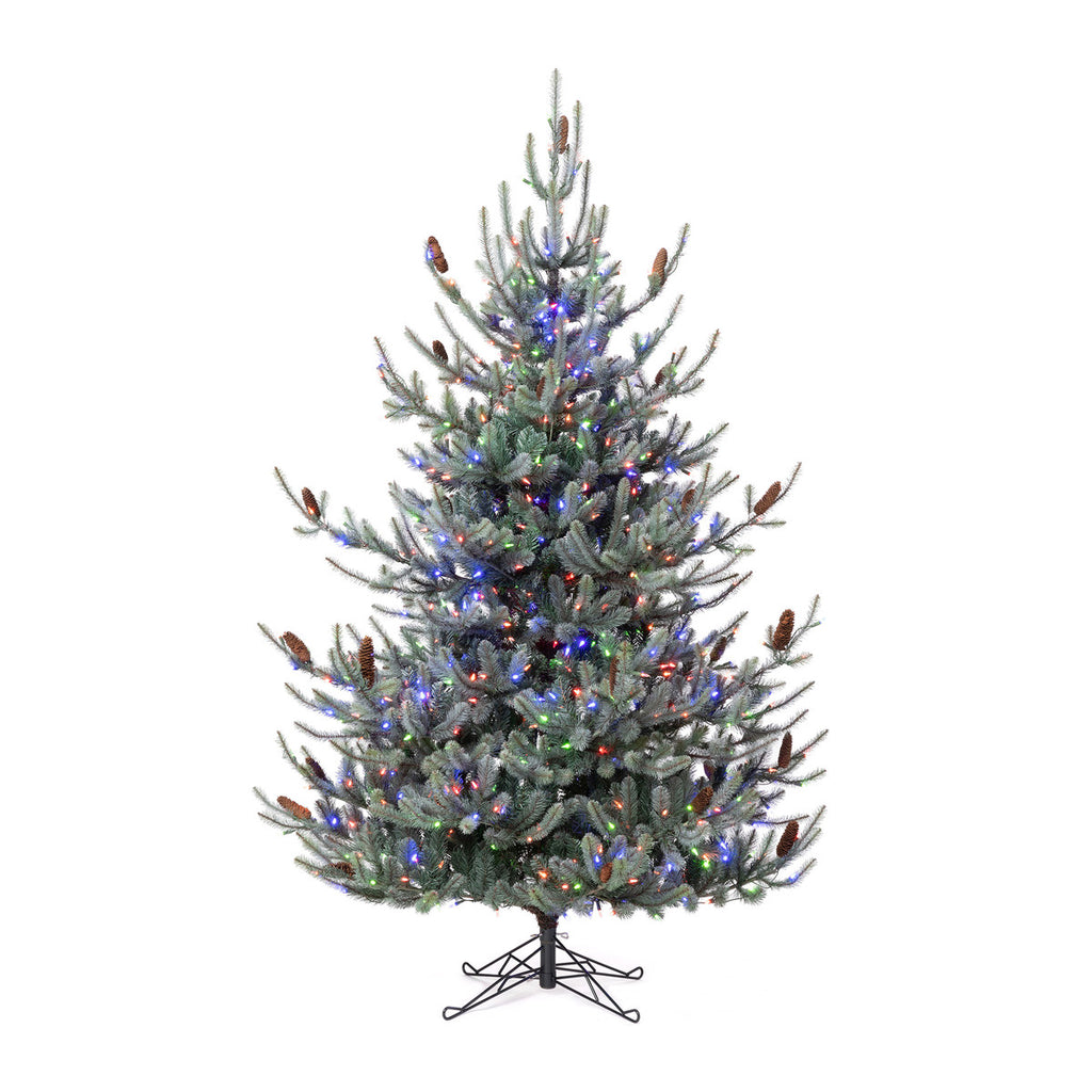 Blue Spruce Christmas Tree, 7.5' Clear and Multi Lights - Bombay Mercantile