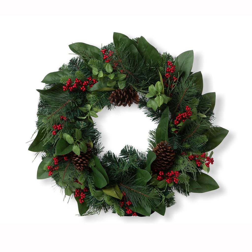 Magnolia Leaf and Winter Foliage Wreath - Bombay Mercantile