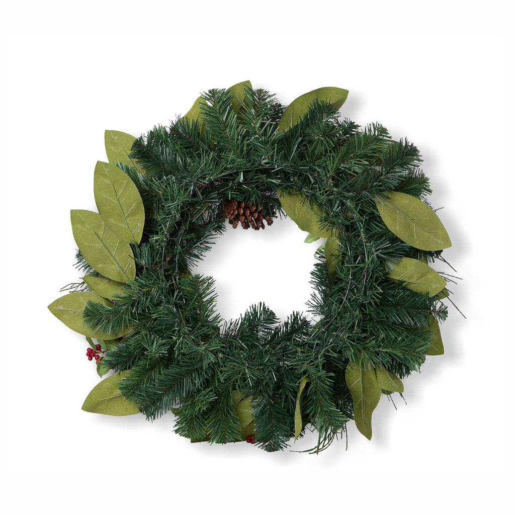 Magnolia Leaf and Winter Foliage Wreath - Bombay Mercantile
