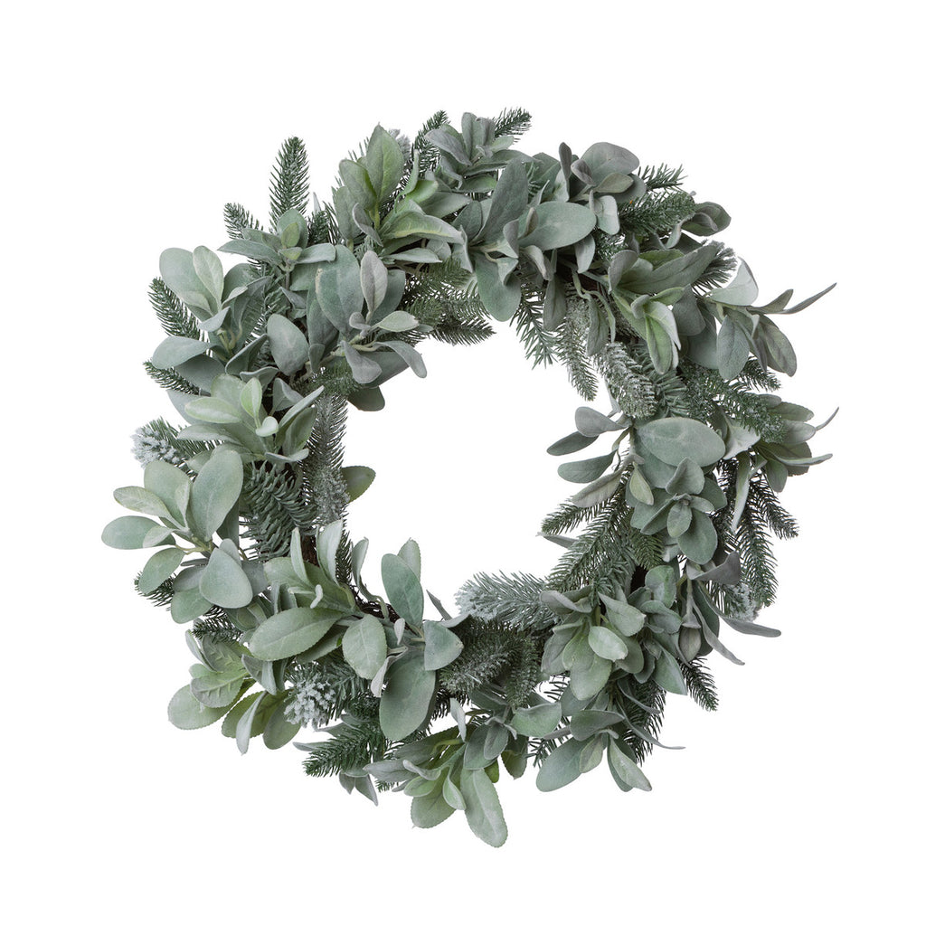 Frosted Pine and Lamb's Ear Wreath - Bombay Mercantile