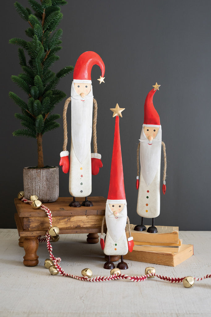 Set of 3 Painted Metal and Wood Santas - Bombay Mercantile