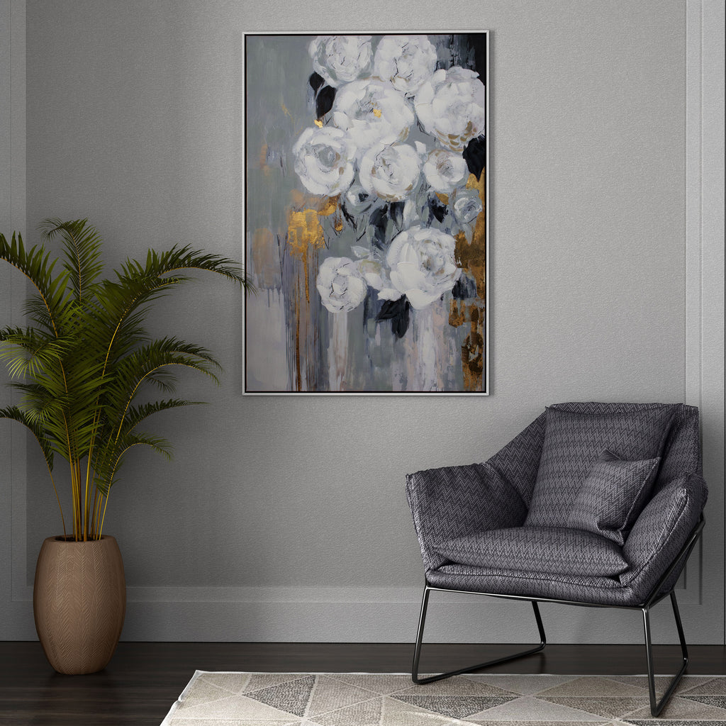 White, Silver floral wall art - The Nifty Decor