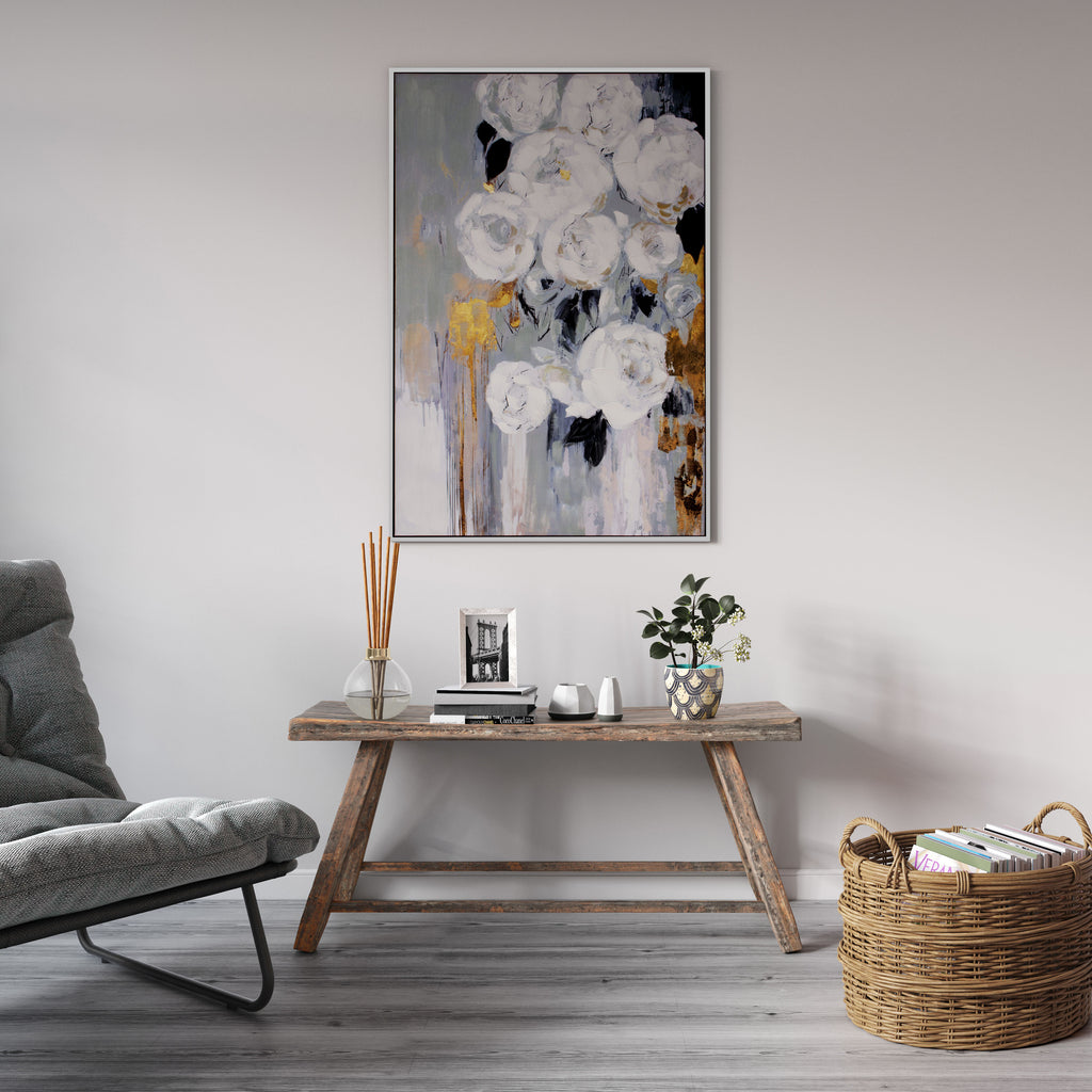 White, Silver floral wall art - The Nifty Decor