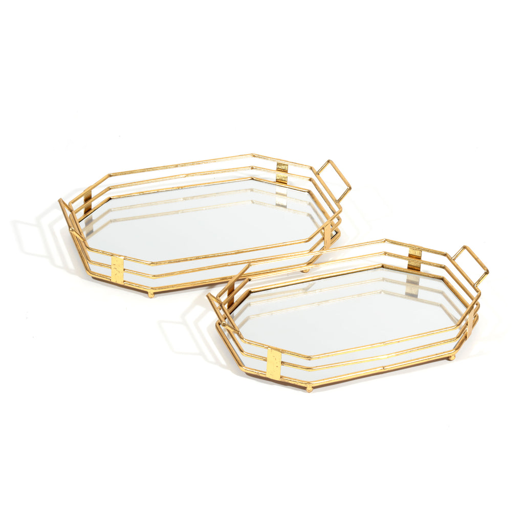 Gold and mirrored tray, Set of 2 - The Nifty Decor