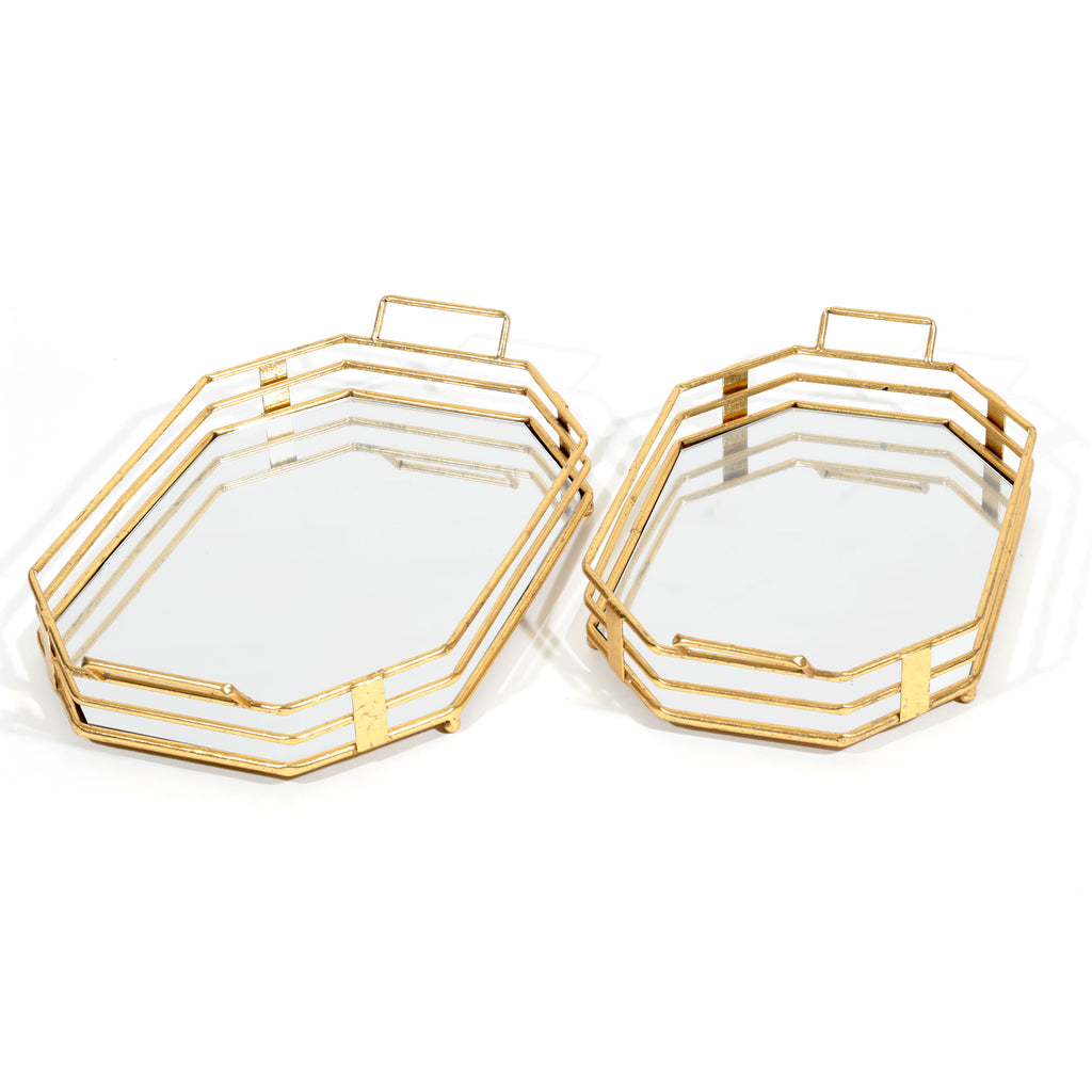 Gold and mirrored tray, Set of 2 - The Nifty Decor