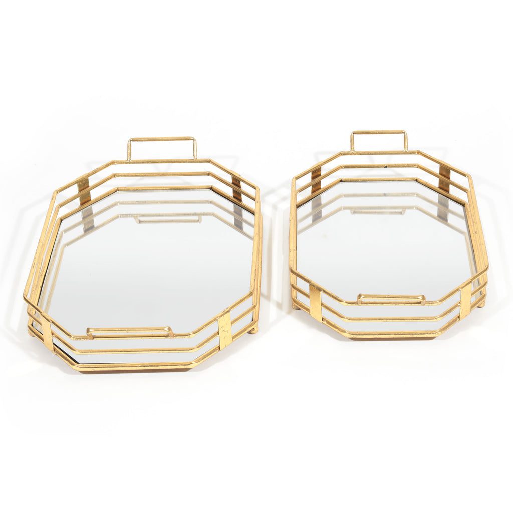 Gold and mirrored tray, Set of 2 - The Nifty Decor