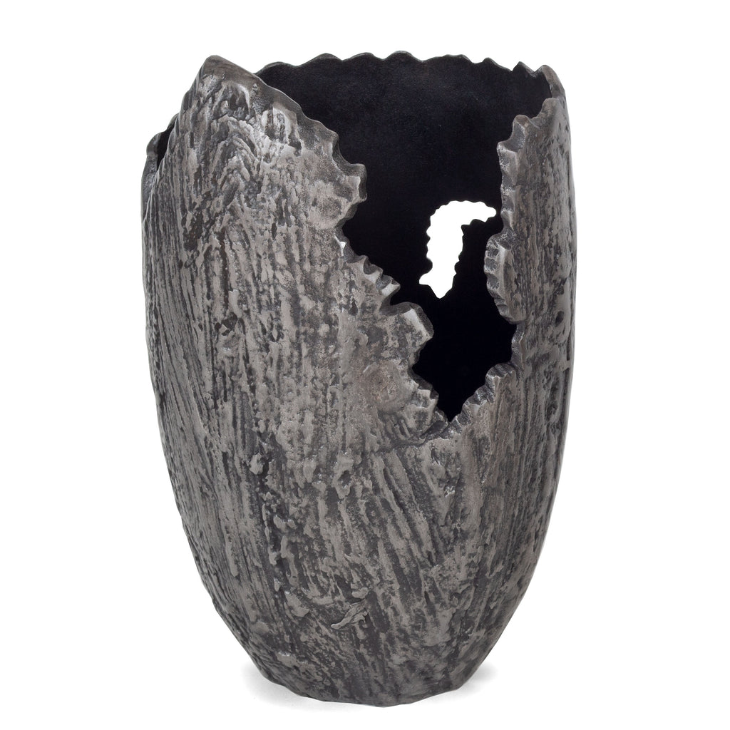 Grey raw edgy metal vase, Large - The Nifty Decor
