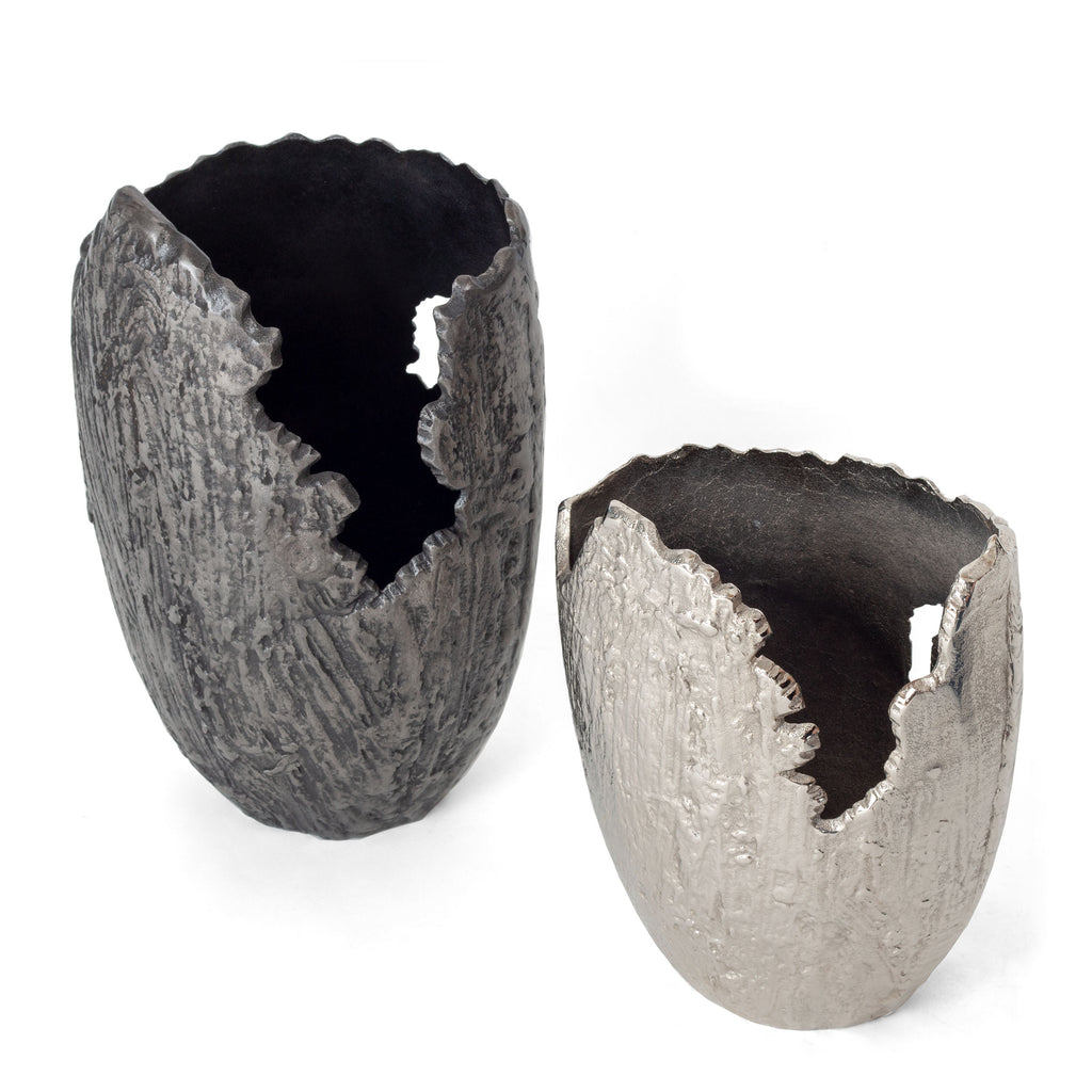 Grey raw edgy metal vase, Large - The Nifty Decor