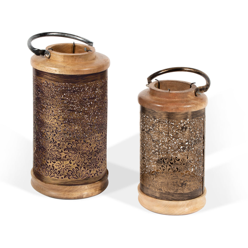 Openwork metal and wood Lanterns, Set of 2 - The Nifty Decor