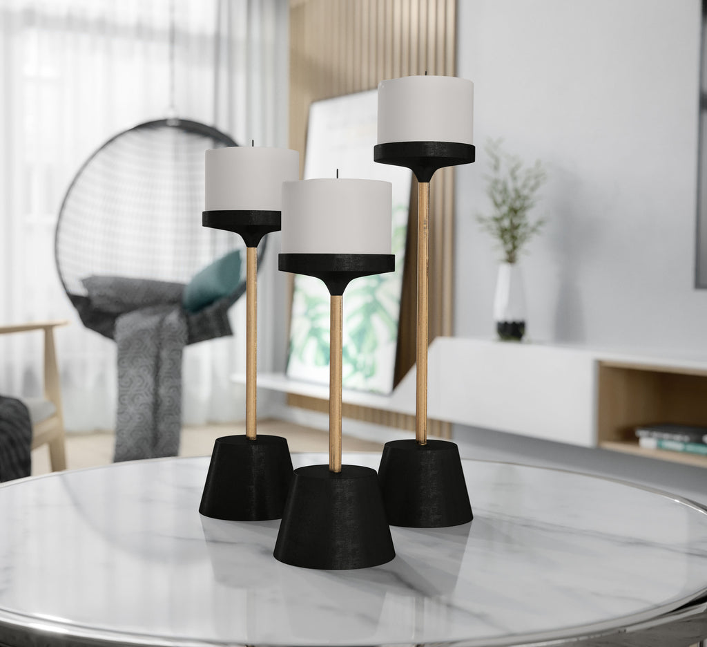 Black and gold candle holder, set of 3 - The Nifty Decor
