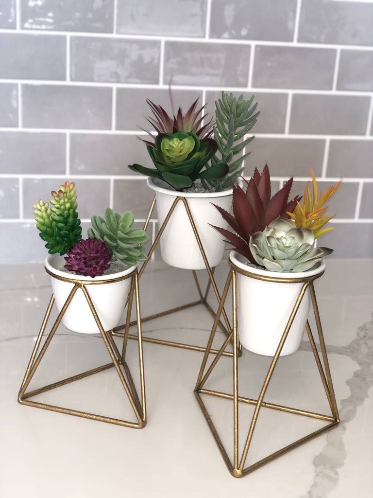 Geometric tabletop pots, Set of 3 - The Nifty Decor
