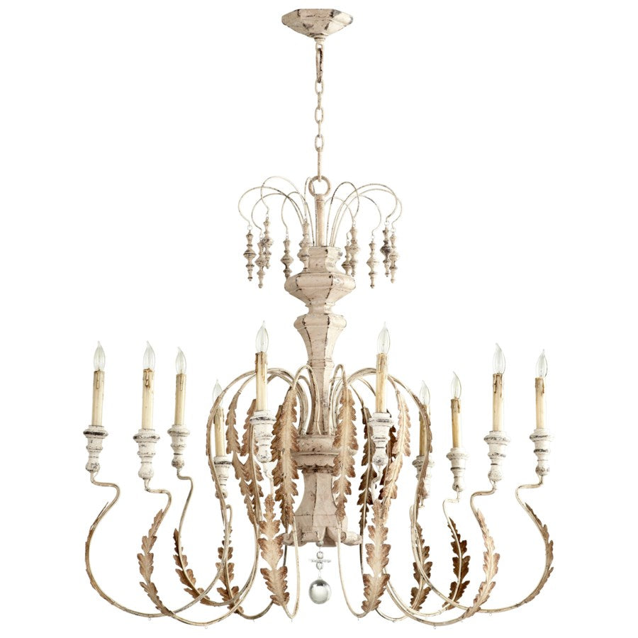 10-light aged white chandelier - The Nifty Decor