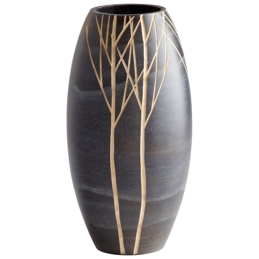 Black Wood drum shape vase - The Nifty Decor