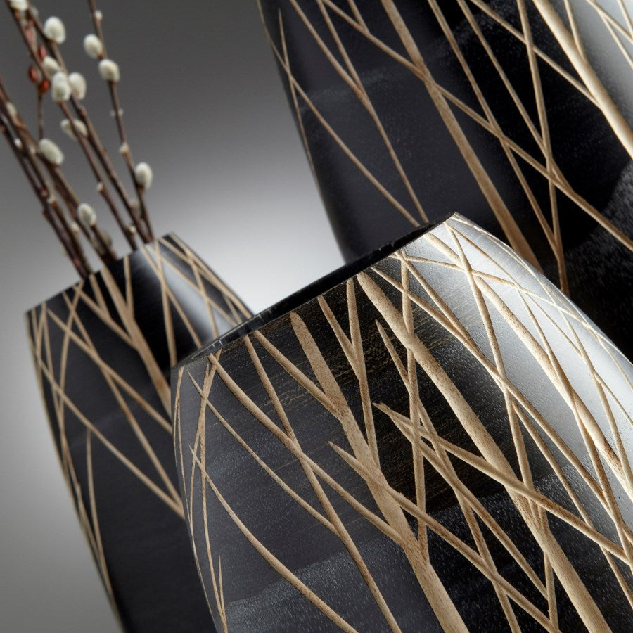 Black Wood drum shape vase - The Nifty Decor