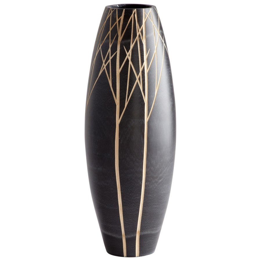 Black Wood drum shape vase - The Nifty Decor
