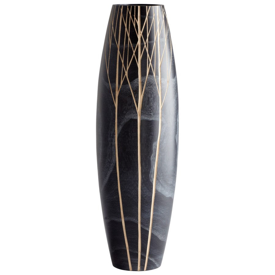 Black Wood drum shape vase - The Nifty Decor