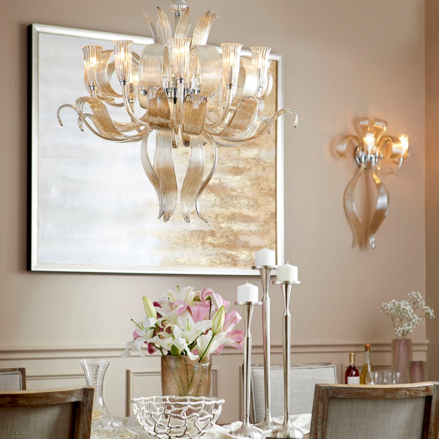 Cognac eight-light glass chandelier - The Nifty Decor